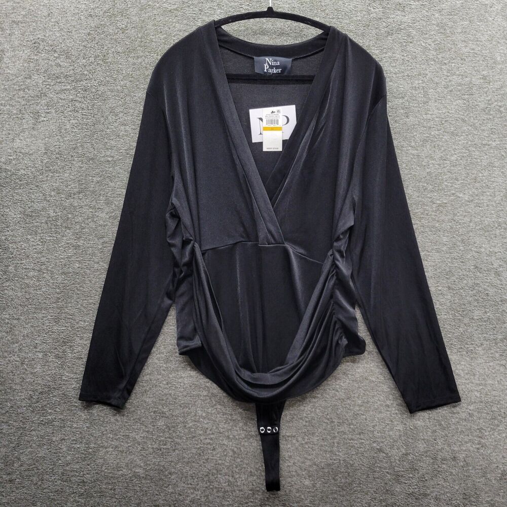 Nina Parker Bodysuit Women's 3X Black Beauty Trendy Crossover NWT